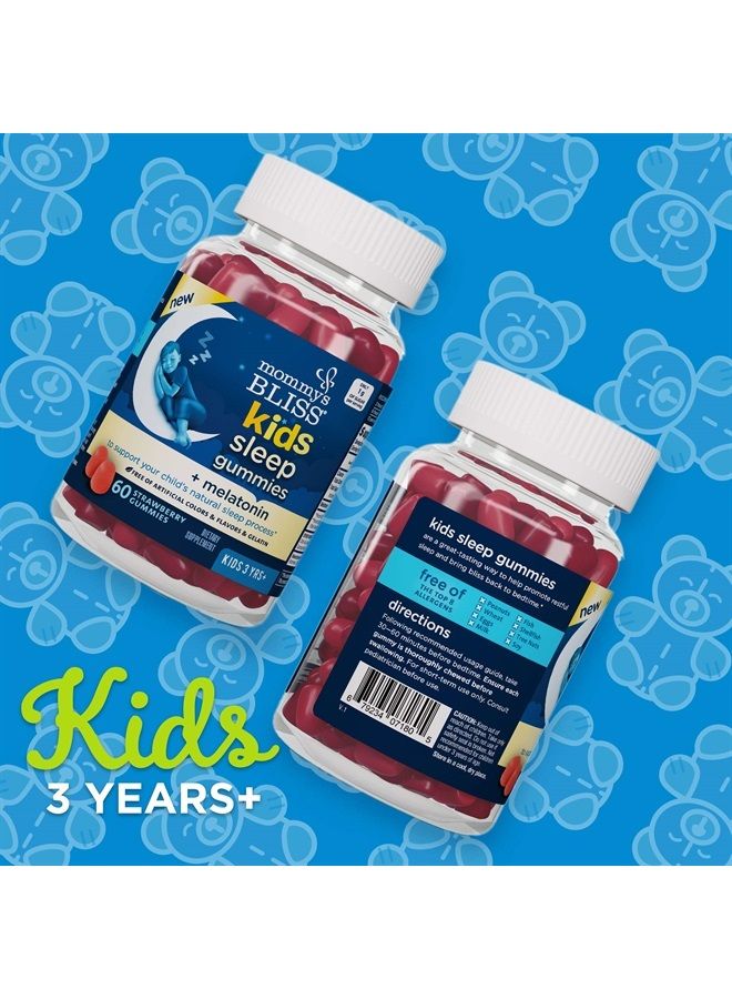 Mommy's Bliss Kids Sleep Melatonin Gummies, Free of Artificial Colors, Flavors, or Gelatin, Strawberry Flavor, Age 3+ (60 Gummies) - Image 4
